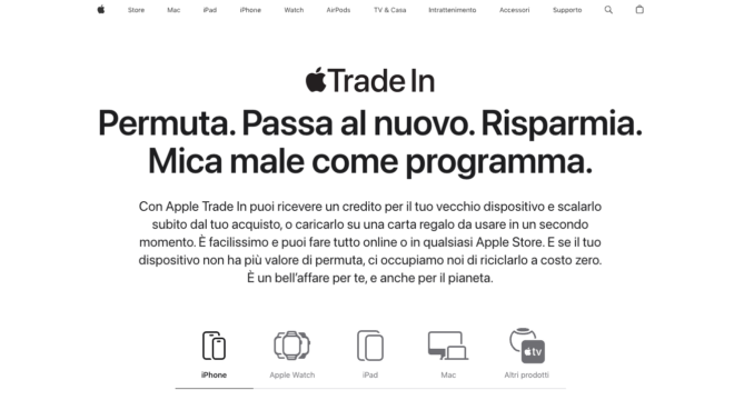 Apple Trade In: cambiano i valori di permuta per alcuni iPhone, Apple Watch e Mac