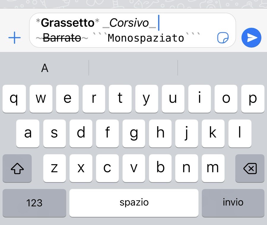 Elementi formattazione Whatsapp, scritte particolari