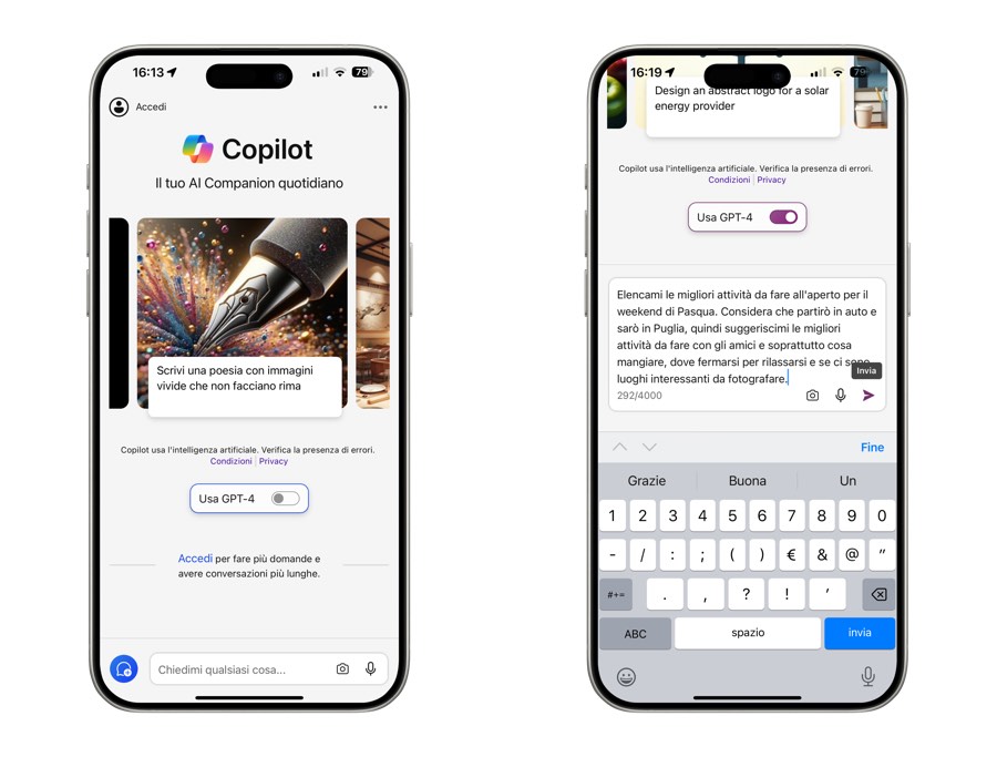 Interfaccia Copilot iOS