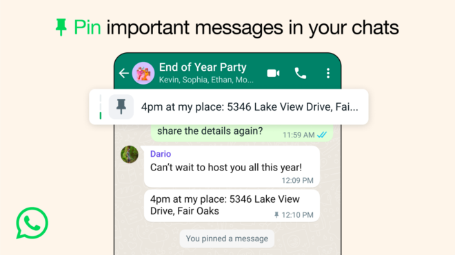 WhatsApp consente di fissare più messaggi in una chat