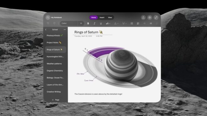 Microsoft OneNote è disponibile su Apple Vision Pro