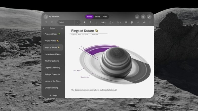 microsoft onenote vision pro