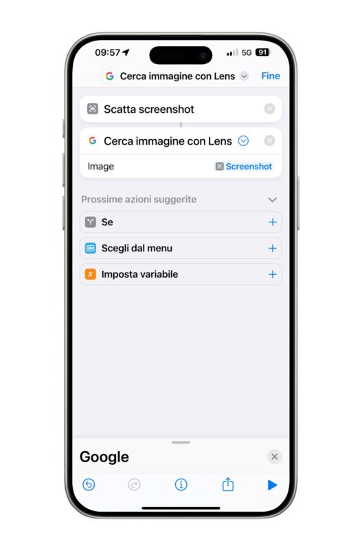 Scorciatoia Google Lens iPhone 3