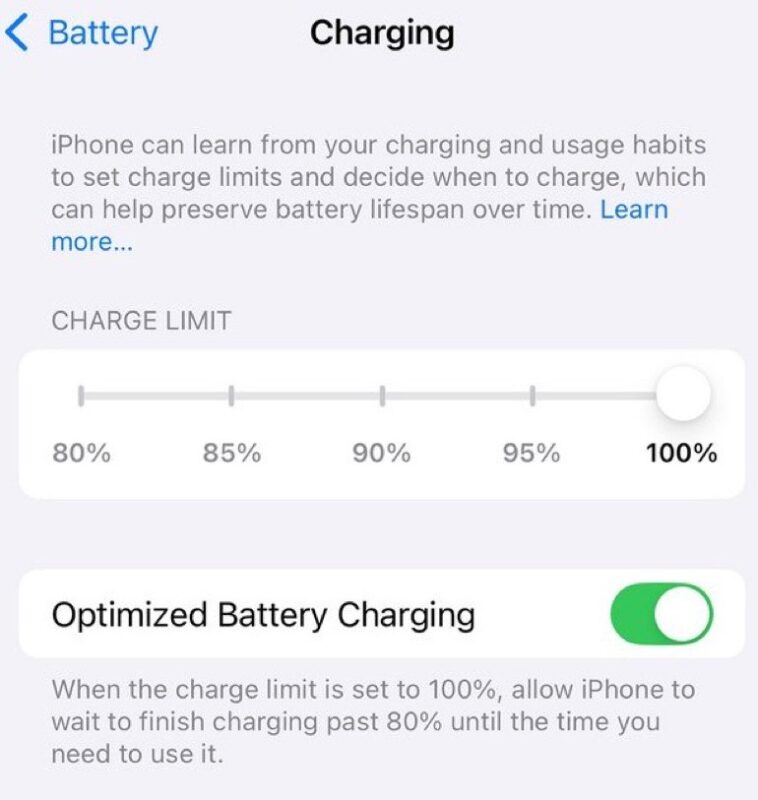 iOS ricarica limite batteria