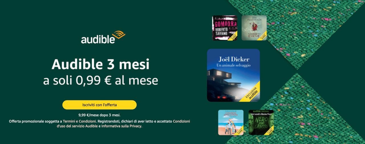 Audible offerta 3 mesi 0,99€