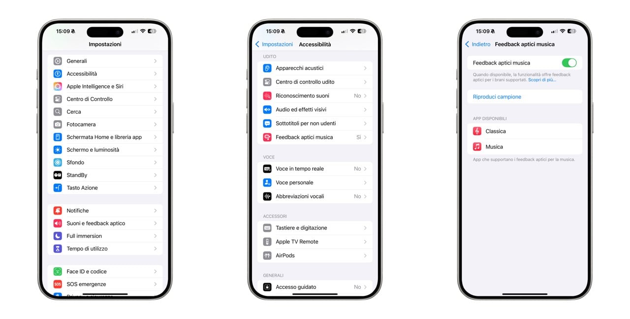 Attivare feedback aptici musica iPhone
