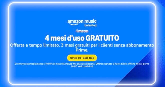 Amazon Music Unlimited gratis per 4 mesi per i clienti Prime!