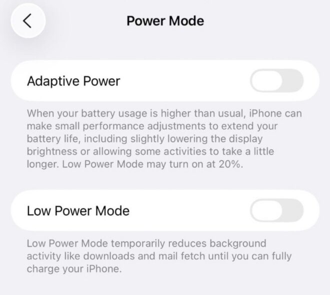 Apple aggiunge una funzione chiamata Adaptive Power su iOS 26