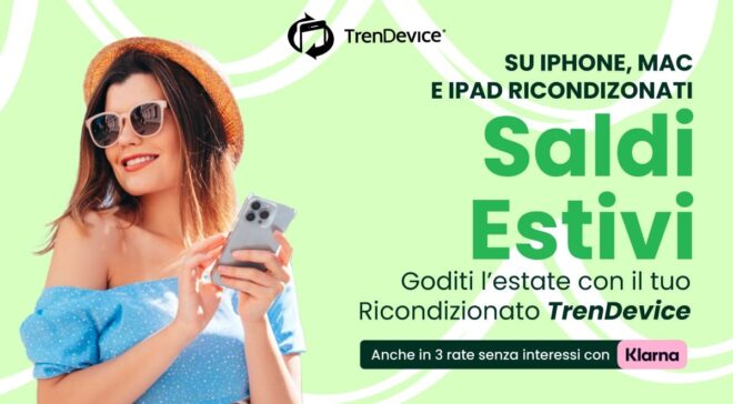 Saldi estivi iPhone, iPad e Mac Ricondizionati: sconti fino a -100€ su TrenDevice. iPhone 13 da soli 99,96€ per 3 rate mensili.