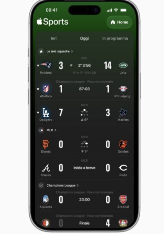 Apple Sports arriva in Italia con risultati in tempo reale, statistiche e widget
